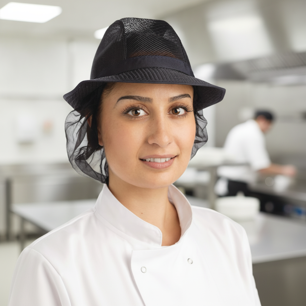 Navy Blue Polyester Trilby Hat with Snood for Staff Comfort
