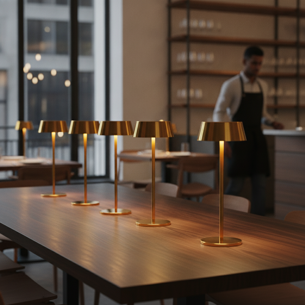 Aluminium Gold Cordless Table Lamp 300mm for Indoor & Outdoor Use (Pack of 6)