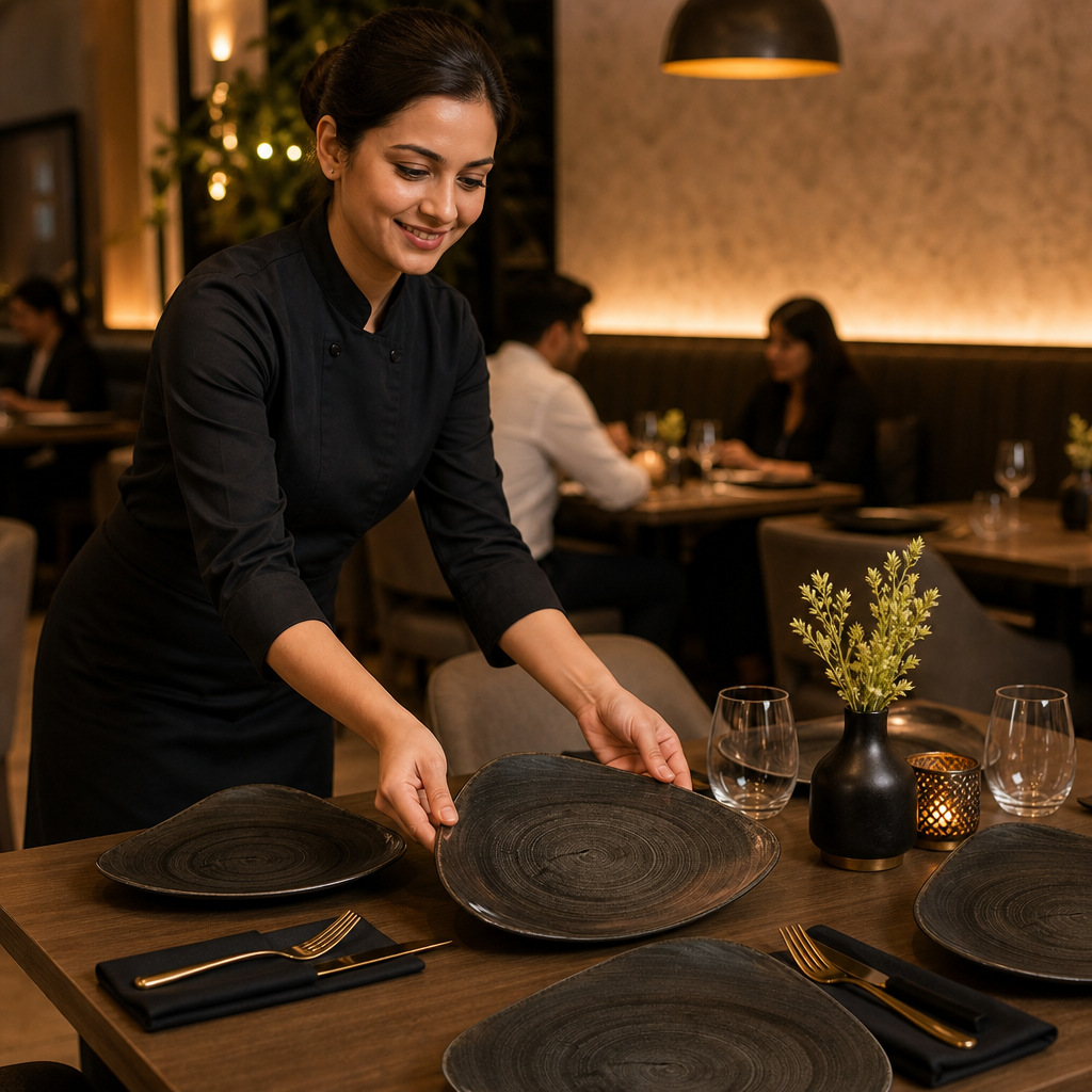 Plates Iron 311mm Black Vitrified Ceramic for Dining (Pack of 6)