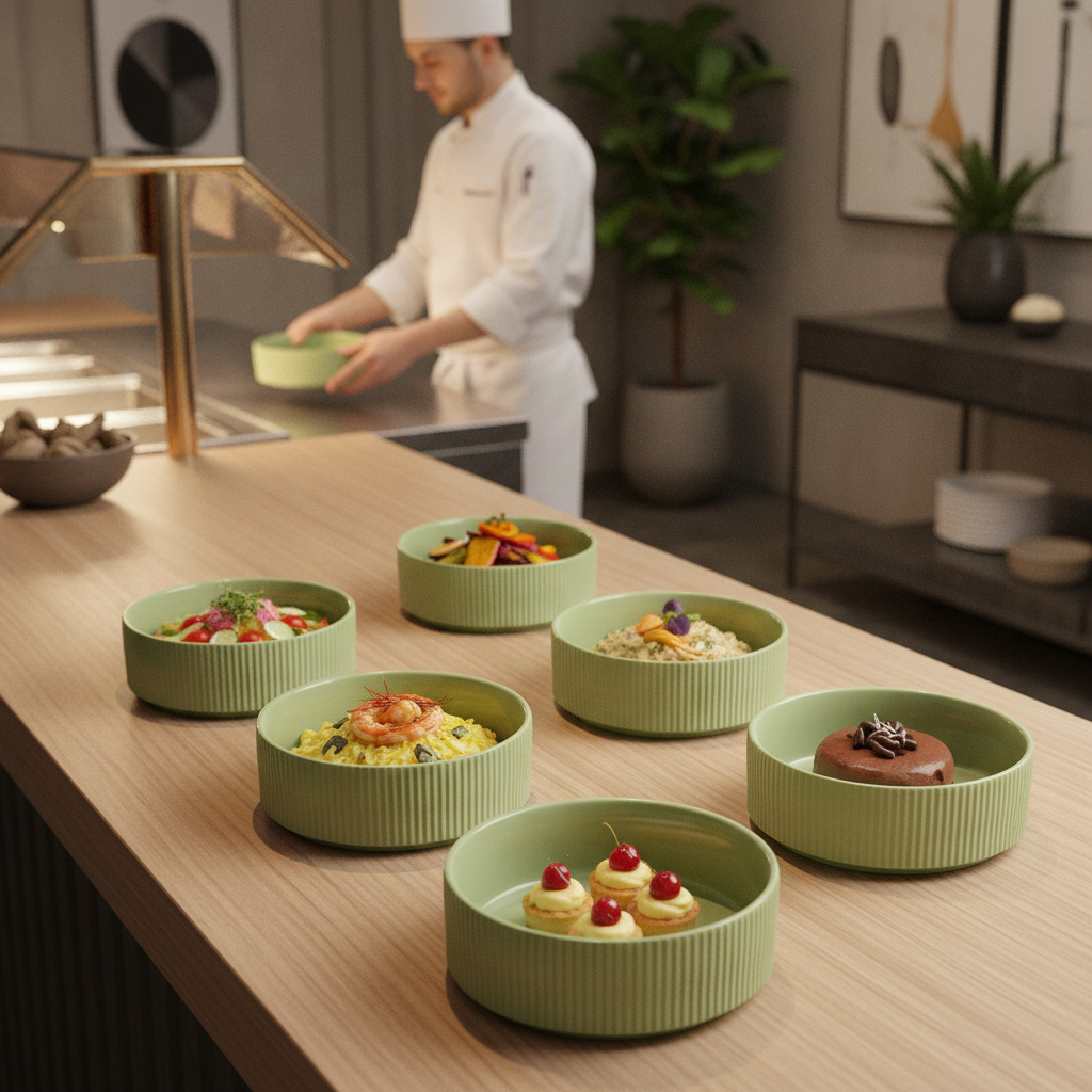 Porcelain Sage Green Bowl 550ml for Buffet Displays (Pack of 6)