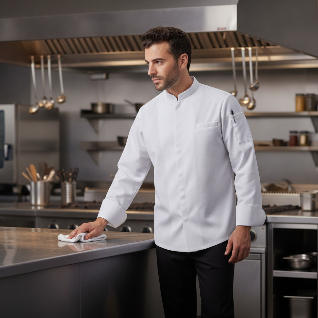 Recycled Polyester Chef Jacket White for Hospitality Uniforms