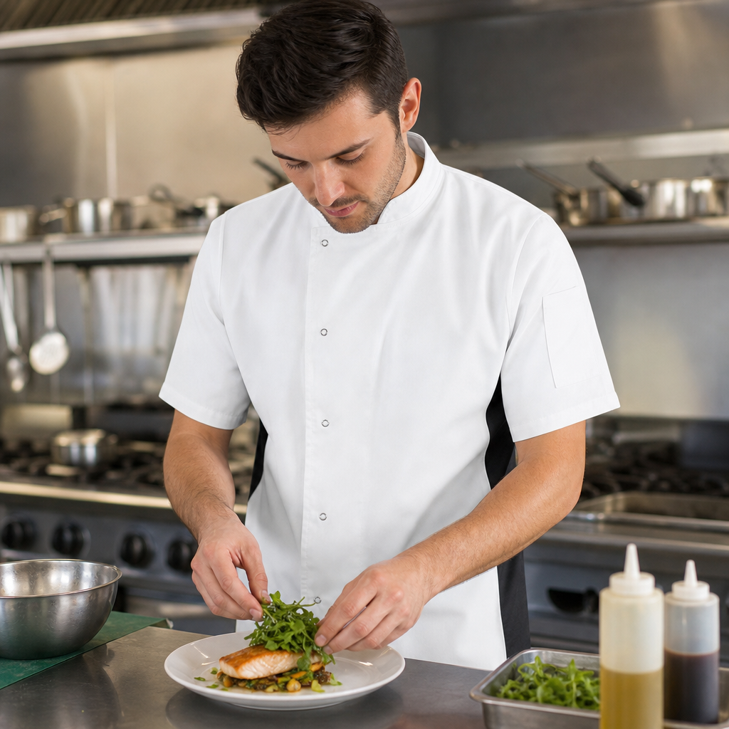 Polycotton Chef Jacket with Short Sleeves for Busy Kitchens