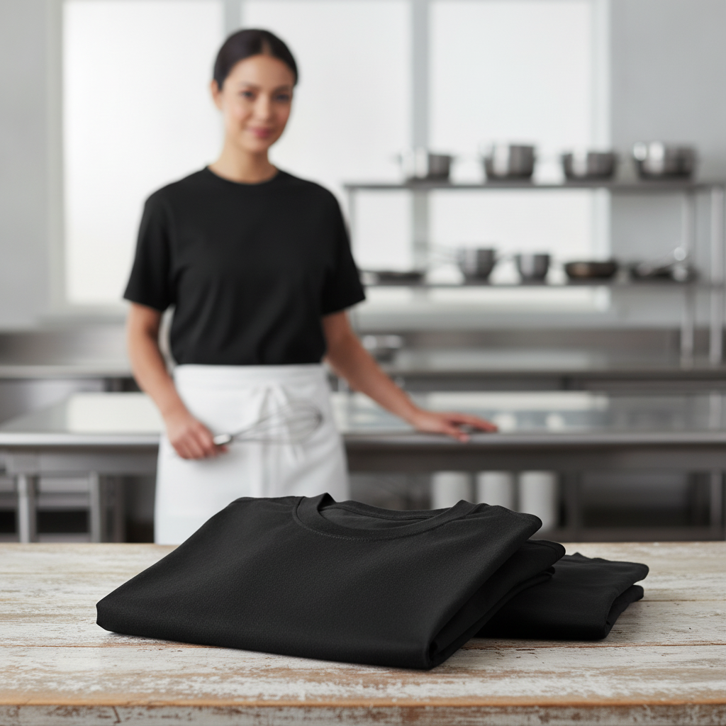 Cotton Black T-Shirts for Professional Kitchen Wear (Pack of 2)