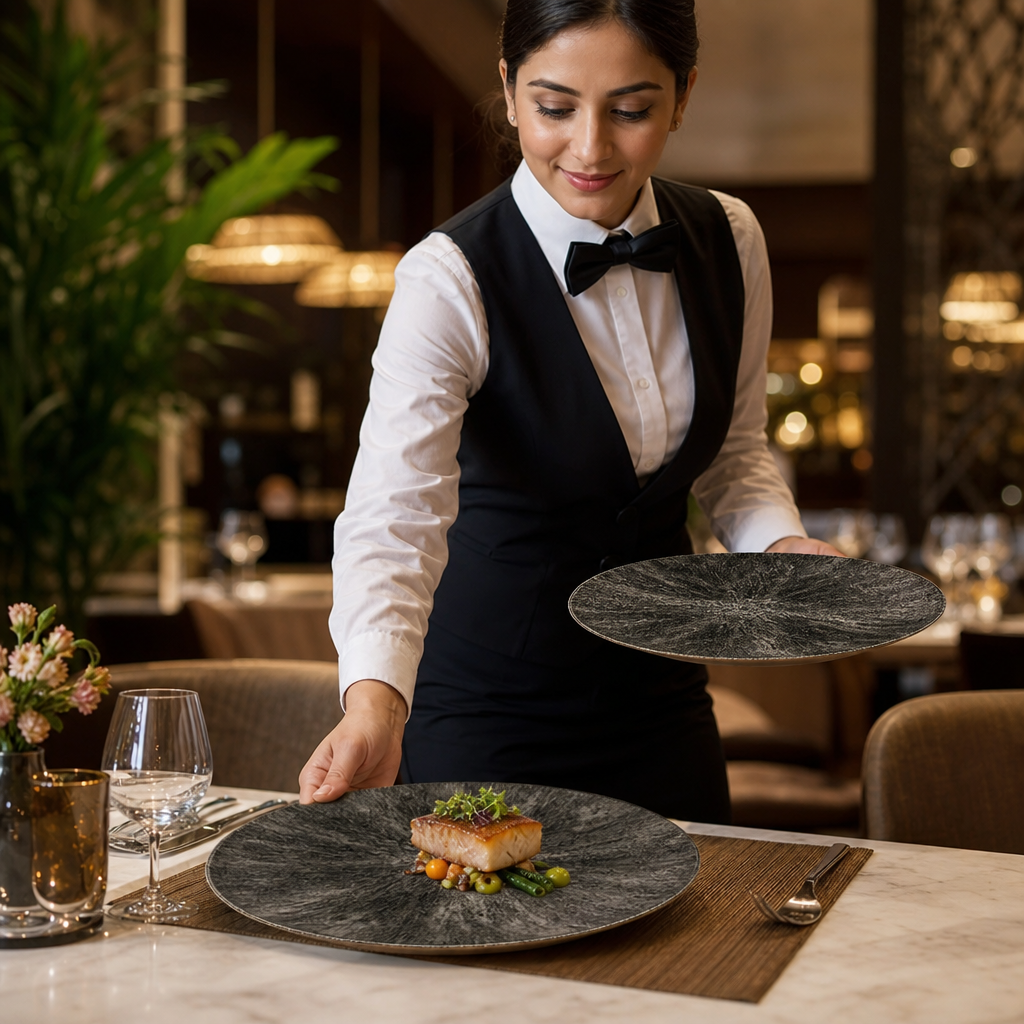 Plates 228mm Black Vitrified Ceramic for Dining (Pack of 12)