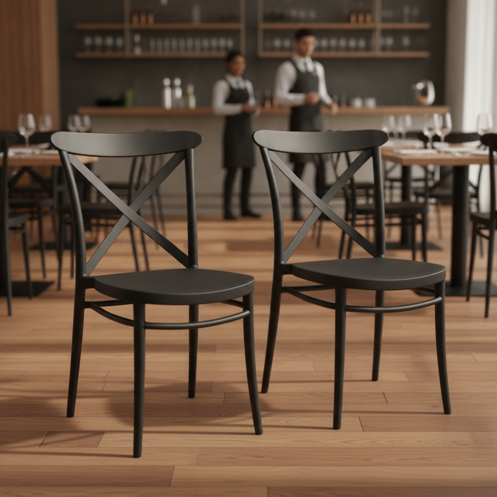 Black Polypropylene Cross Side Chairs 870mm for Hospitality (Pack of 2)