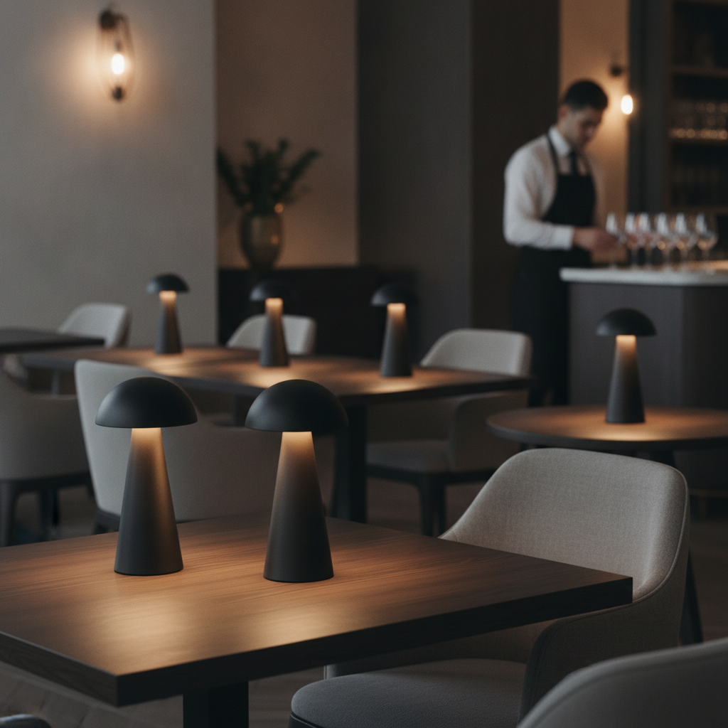 Iron Black LED Cordless Table Lamps 225mm for Intimate Settings (Pack of 6)