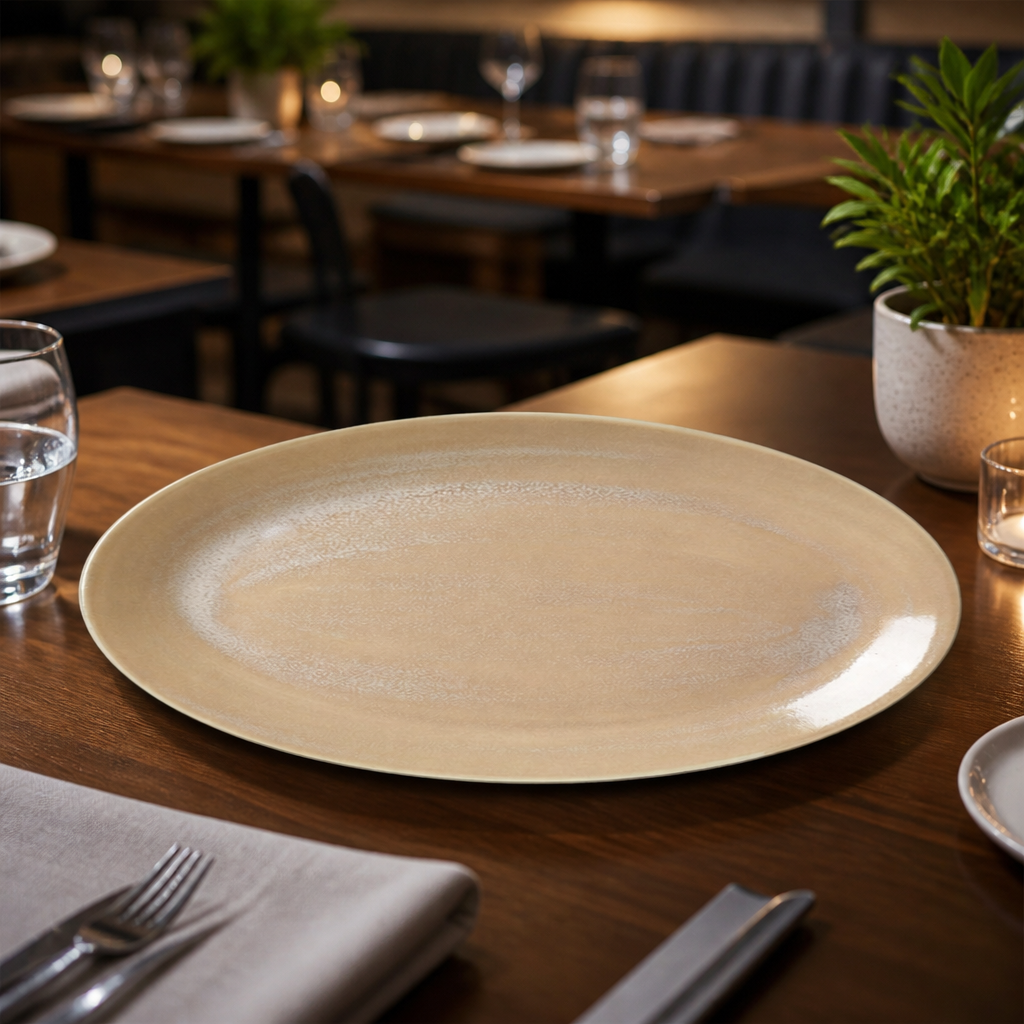 Oval Coupe Plates 342mm Sandstone China for Restaurants & Cafés (Pack of 12)