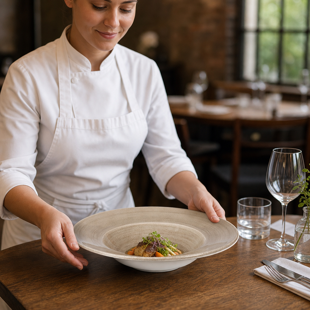 Round Wide Rim Bowls 280mm Taupe Porcelain for Restaurants (Pack of 12)