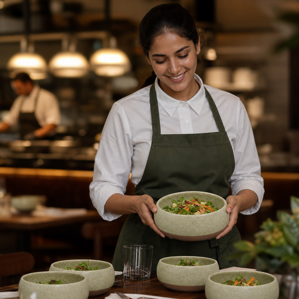 Deep Bowls 120mm Green Vitrified Stoneware for Dining (Pack of 12)