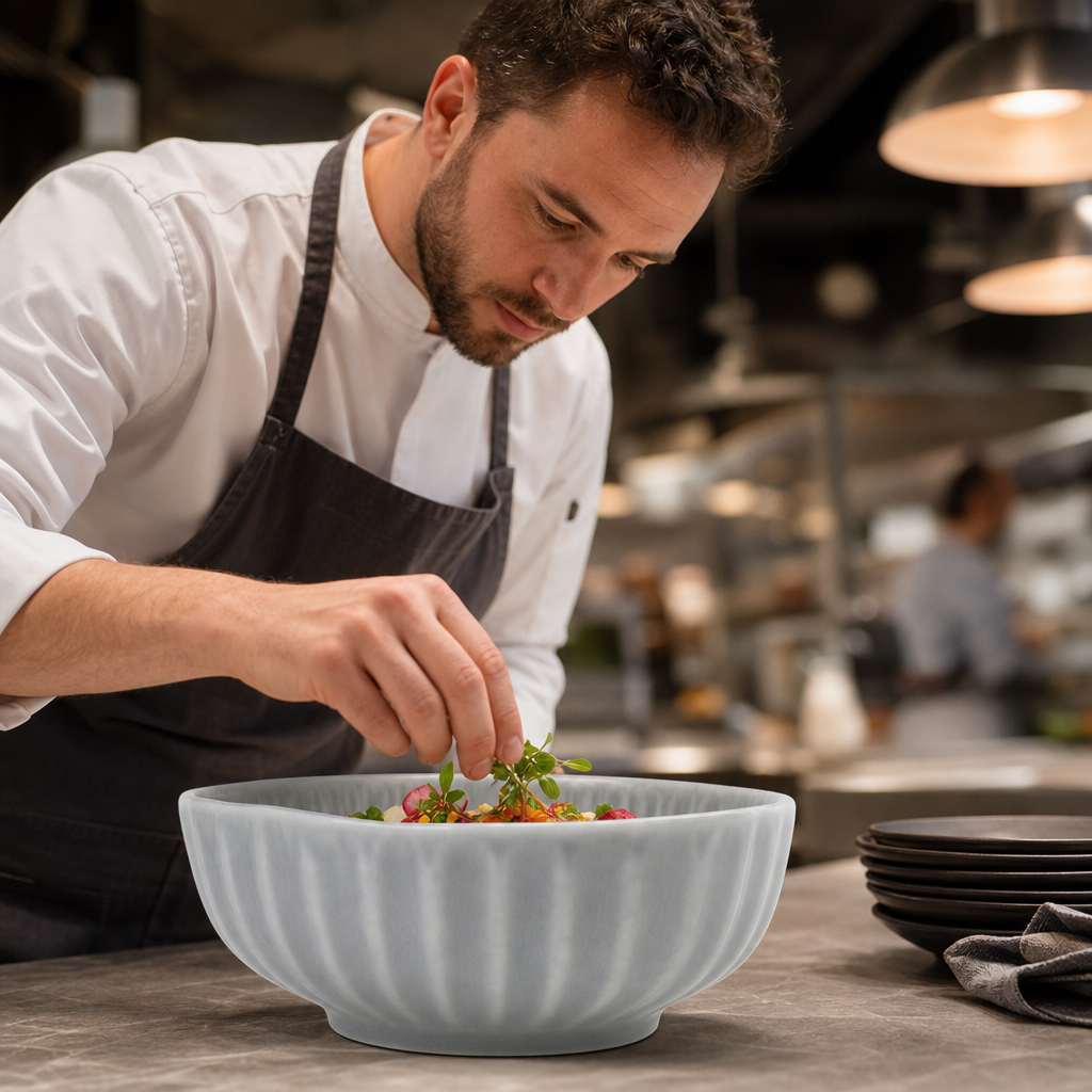 Deep Bowls Concrete Grey Porcelain for Creative Chefs (Pack of 6)
