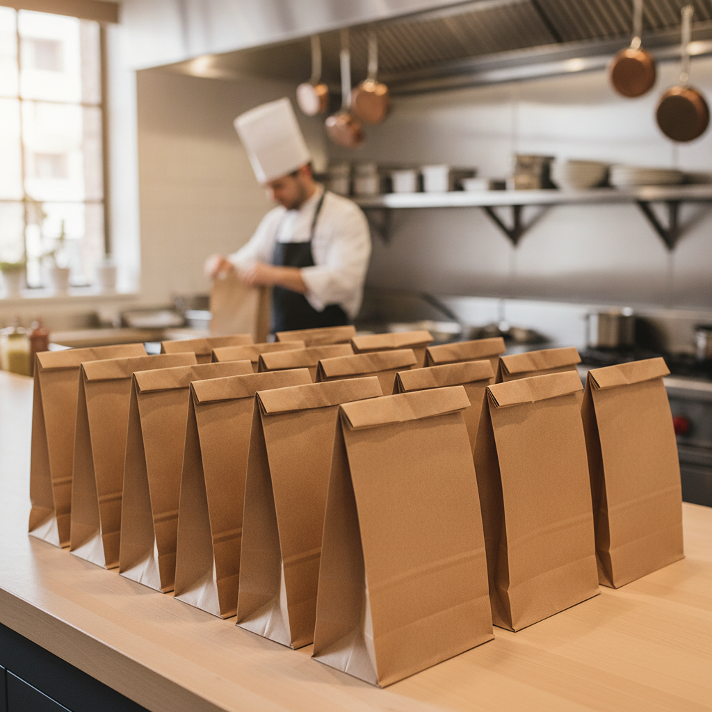 Brown Paper Sealable Takeaway Bags Large for Delivery Services (Pack of 250)