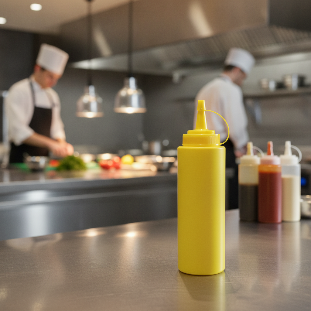 Polyethylene Yellow Squeeze Sauce Bottle 340ml for Self-Service Areas