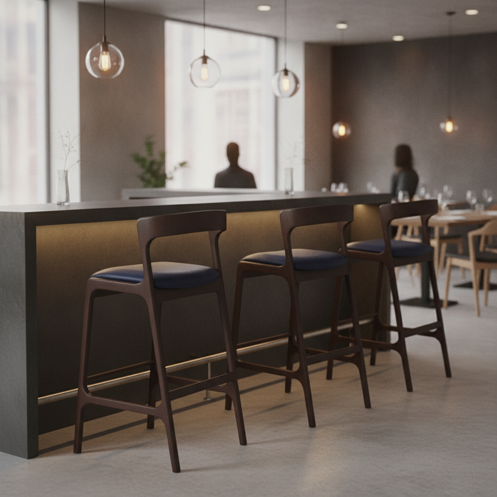 Rubber Wood Bar Chair with Bison Midnight Seat 1055x460mm for Commercial Use (Pack of 6)
