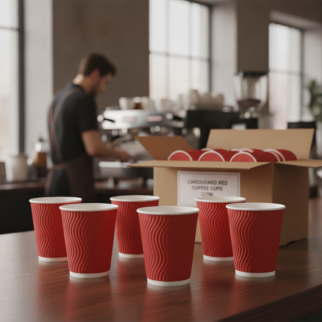 Cardboard Red Coffee Cups 227ml for Takeaway Services (Pack of 500)