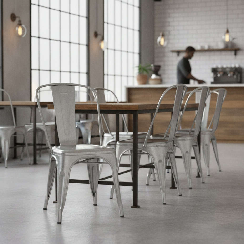 Galvanised Steel Bistro Side Chairs 850x425mm for Cafés & Pubs (Pack of 4)