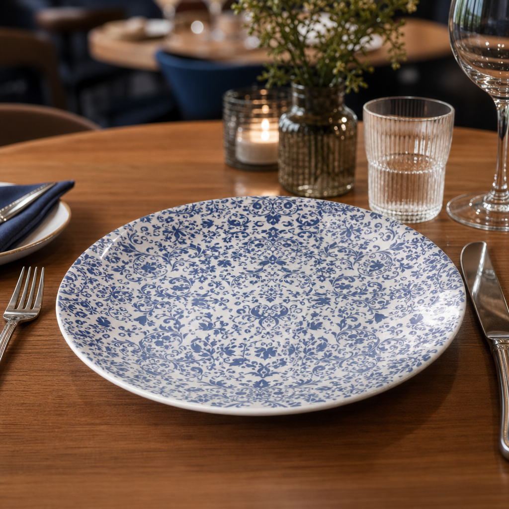 Coupe Plates Legacy Blue Porcelain for Casual Dining (Pack of 12)