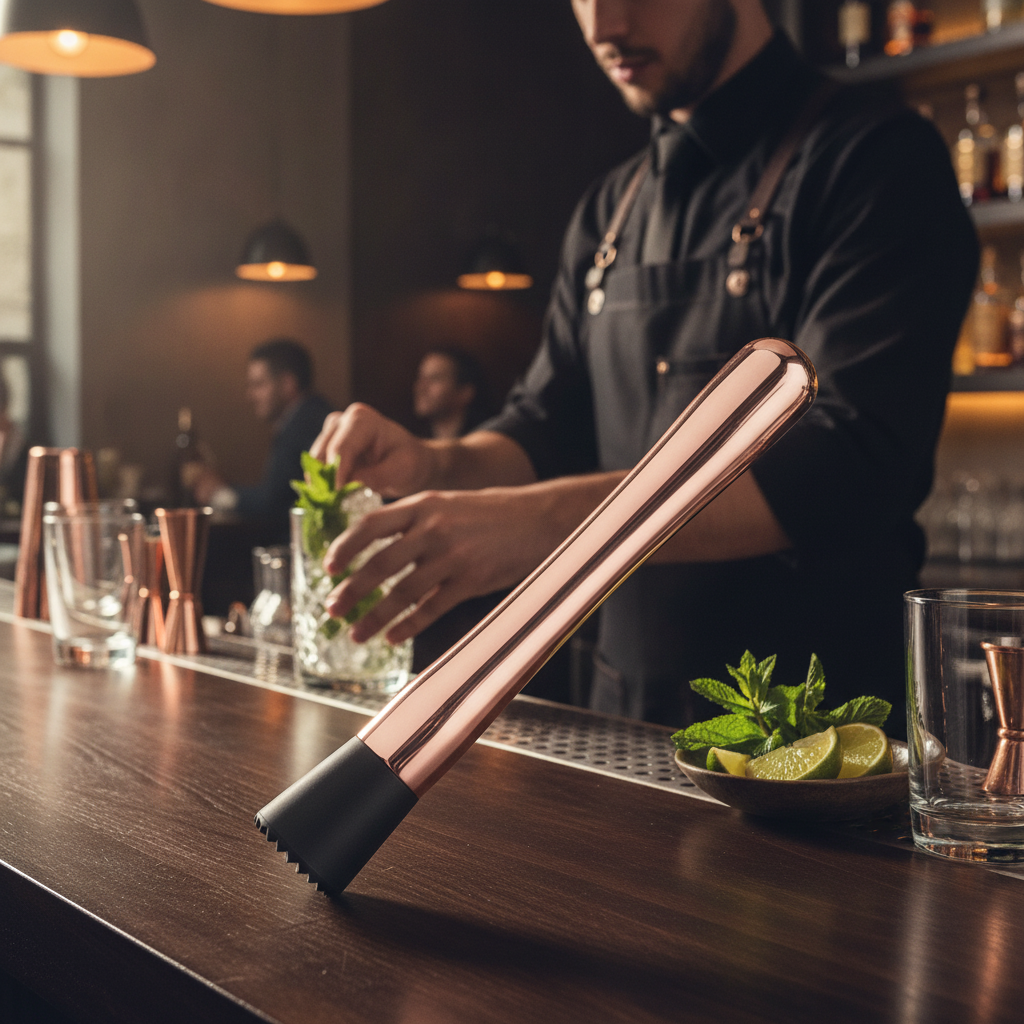 Stainless Steel Copper Cocktail Muddler 212mm for Mixology