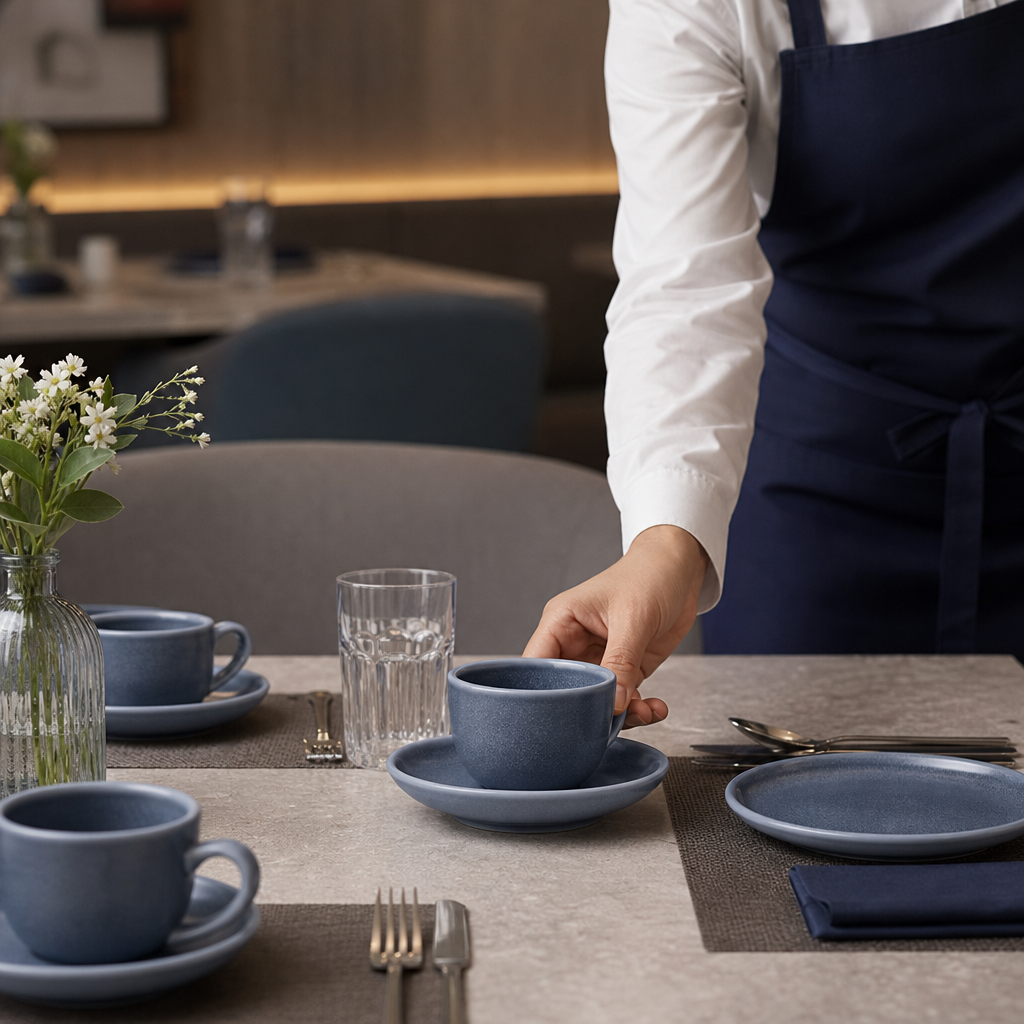 Saucers Blue Vitrified Ceramic for Dining Tables (Pack of 6)