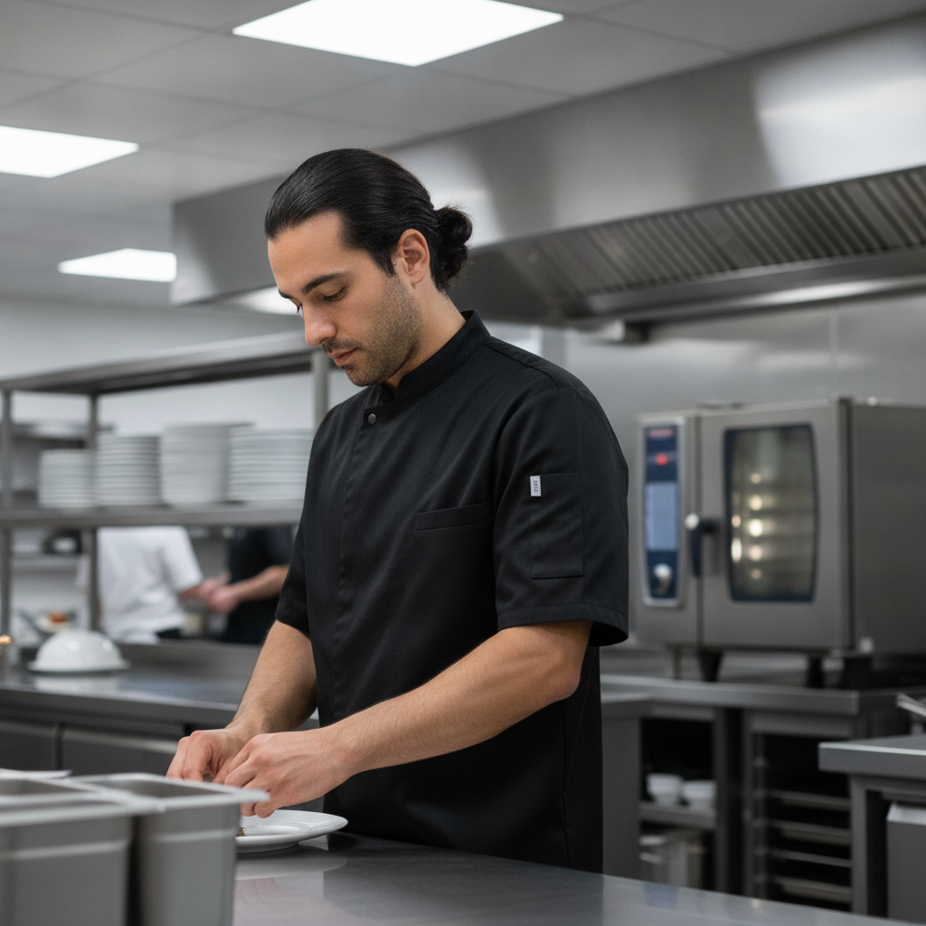 Cotton & Recycled Polyester Black Chef Jacket for Commercial Kitchens