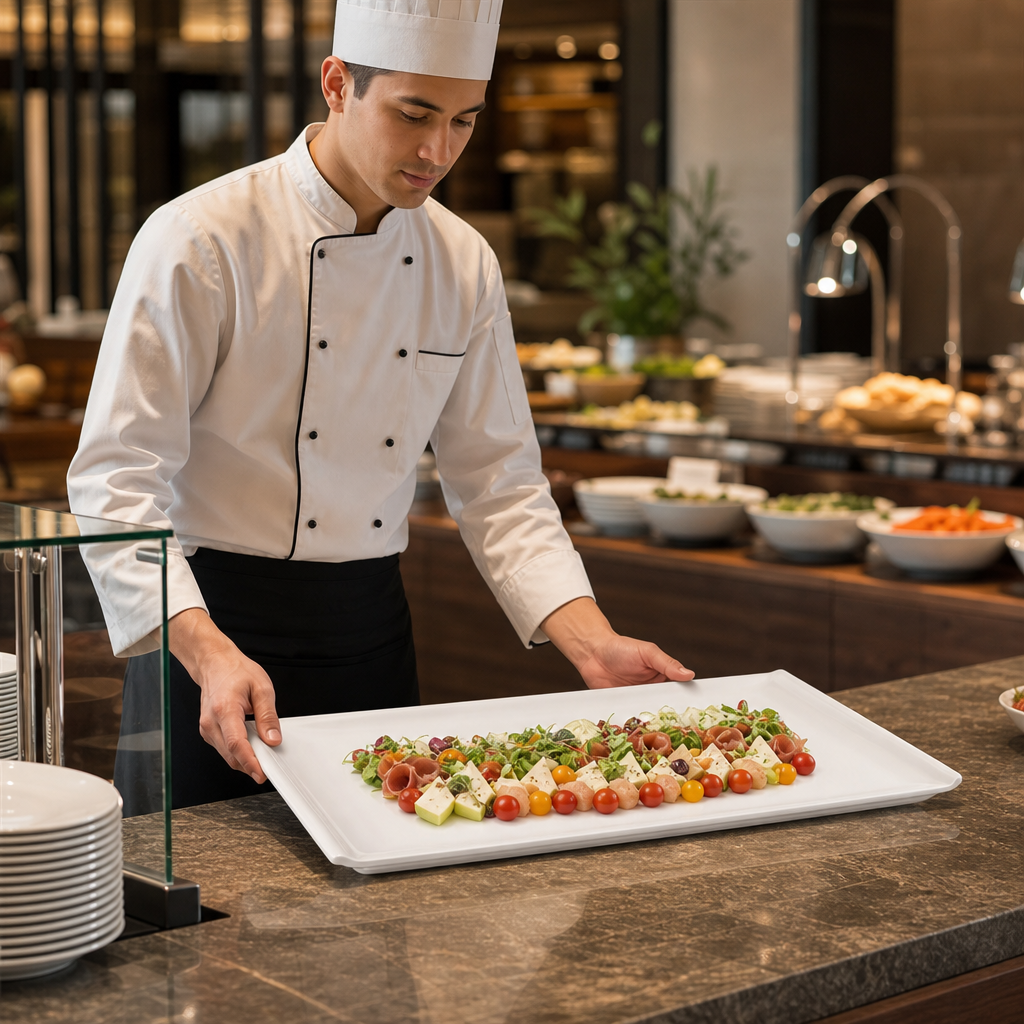 Large Platter x 530 330mm White Melamine for Buffet Service