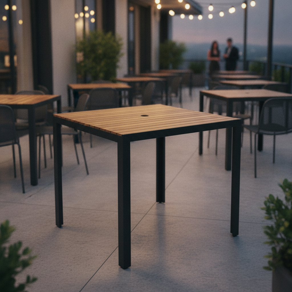 Acacia Wood and Powder-Coated Steel Square Table 800mm for Outdoor Dining