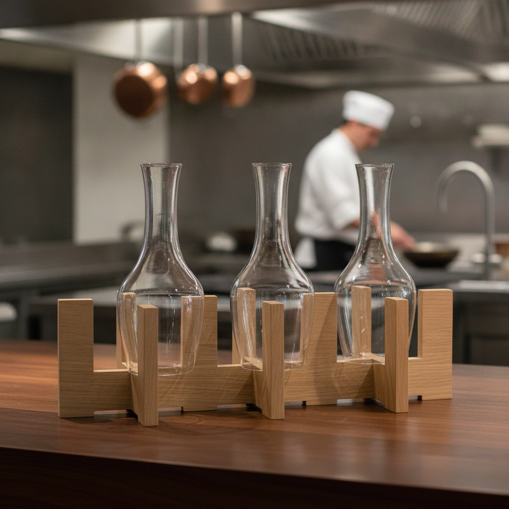 Oak Wood Pedestal Stand for 3 Glass Carafes