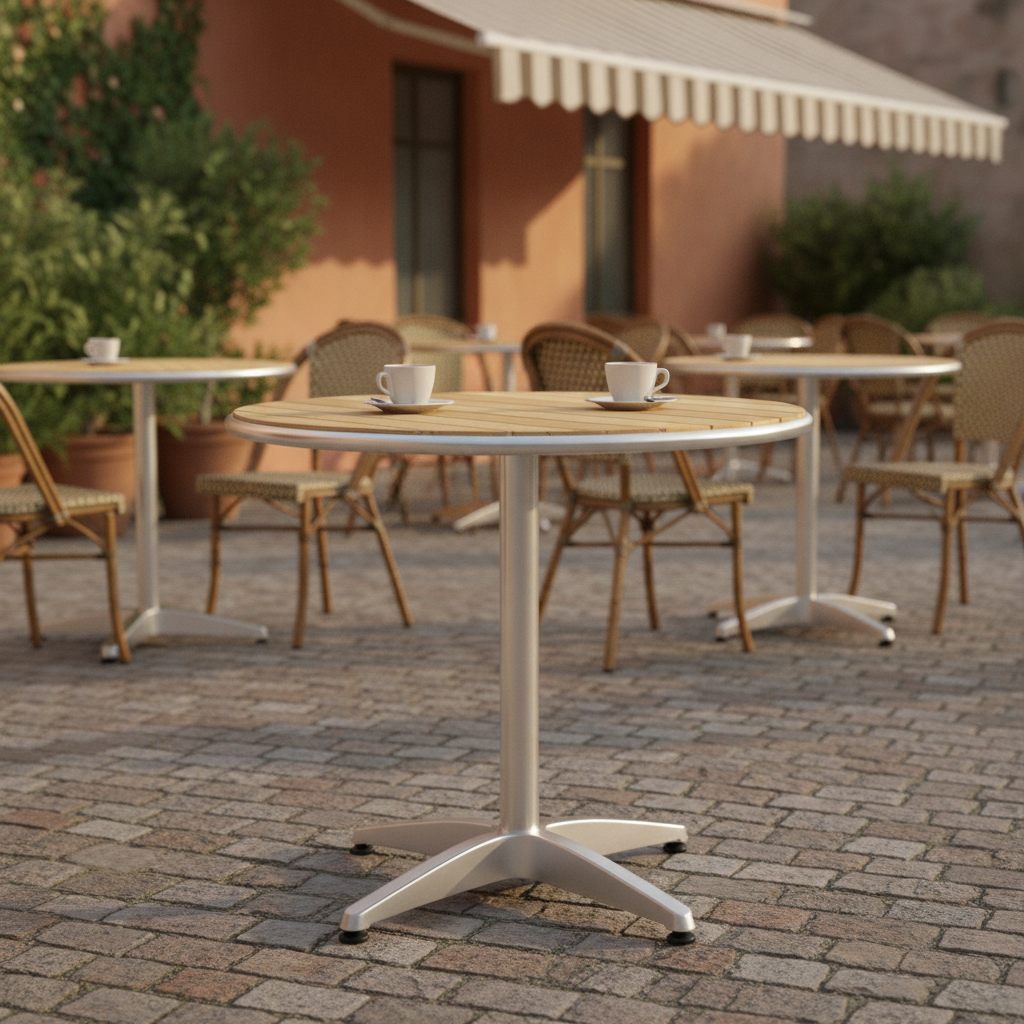 Aluminium Round Ash Wood Bistro Table 800mm for Outdoor Dining