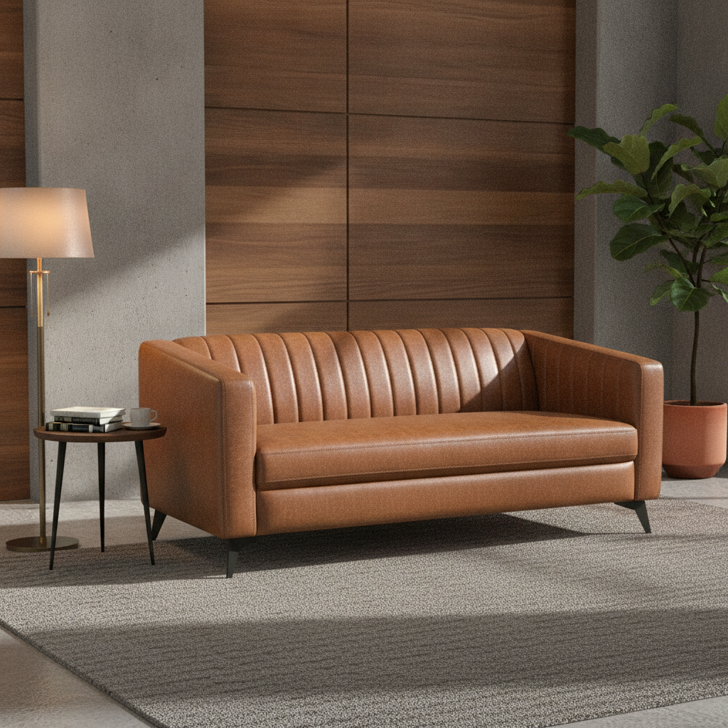 Faux Leather 2-Seater Sofa in Bison Tan 720mm for Commercial Use