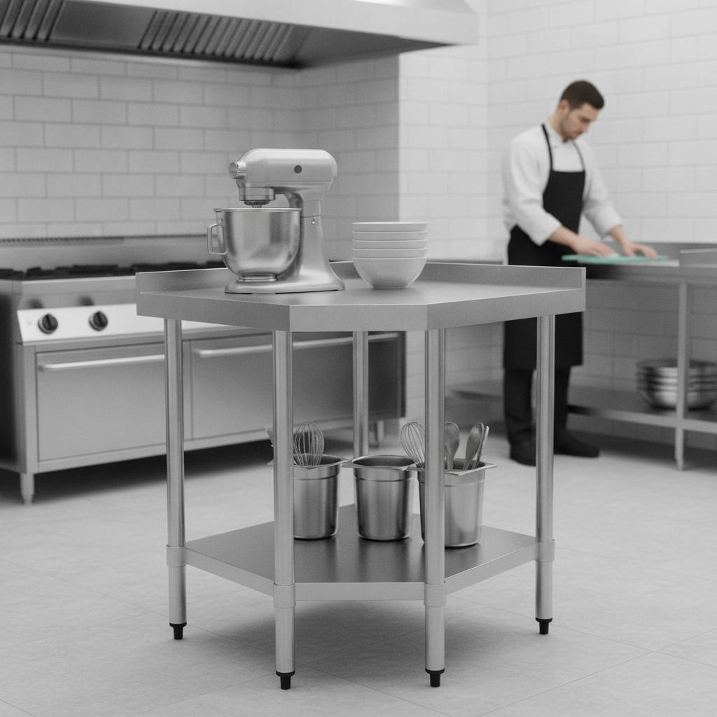 304 Stainless Steel Corner Table 700mm for Kitchen Workspaces