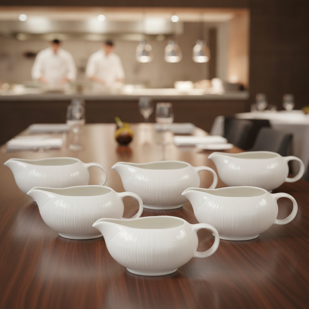 Alumina Vitrified Ceramic Sauce Boat 340ml for Fine Dining (Pack of 6)