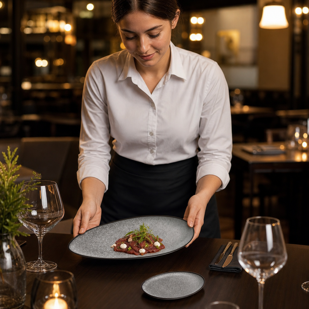 Oblong Leaf Plates 255mm Porcelain for Personal Dining (Pack of 6)