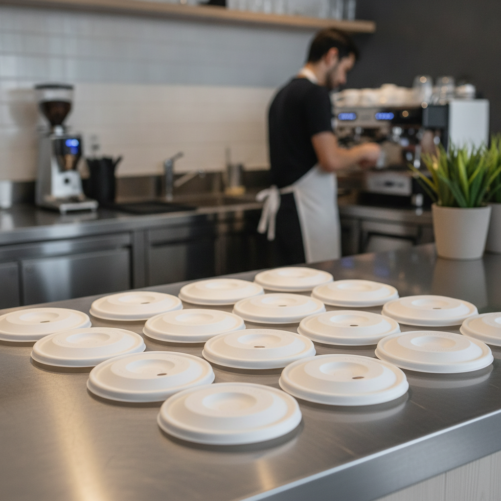 Moulded Fibre Cold Cup Flat Lids with Straw Hole for Takeaway (Pack of 1000)