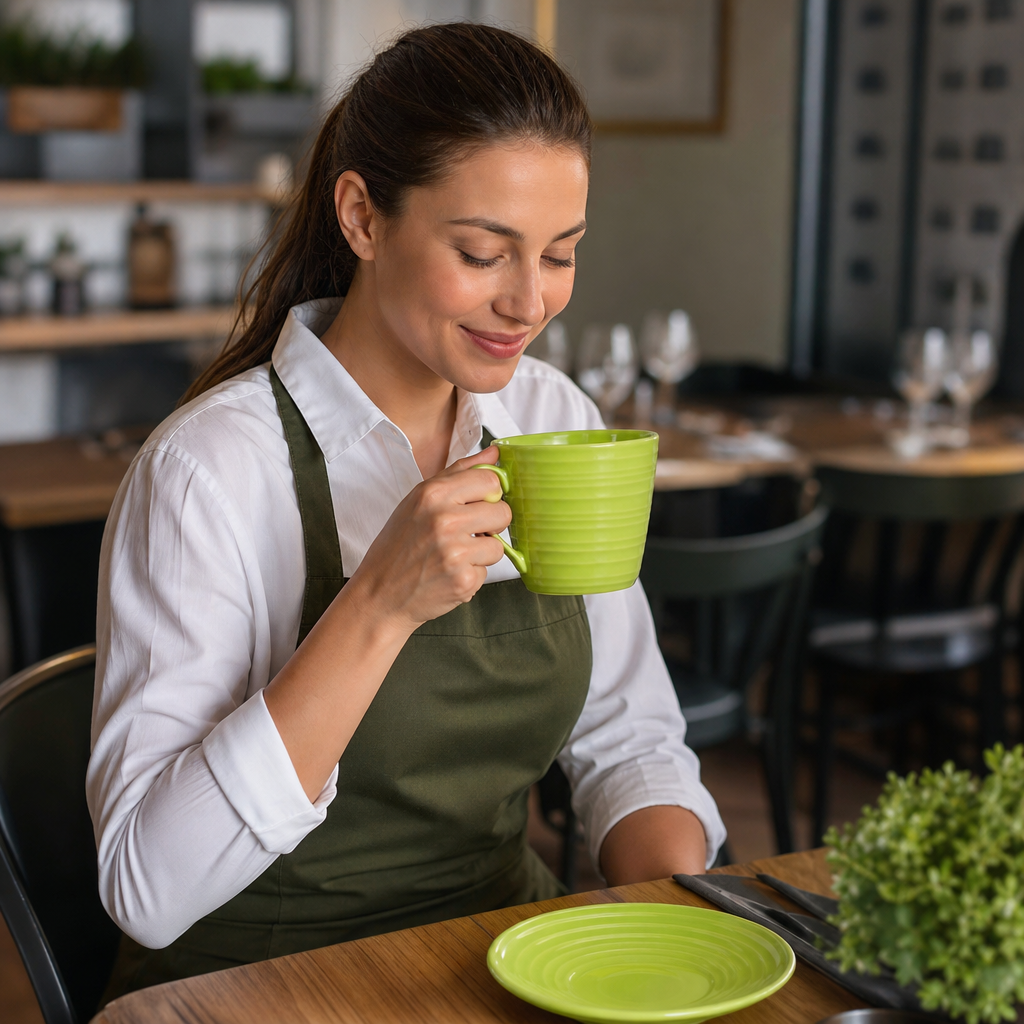 Snug Mugs 341ml Green Stoneware for Bistros & Cafés (Pack of 6)