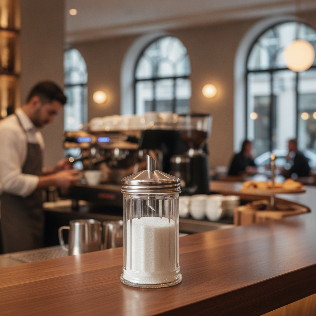 Glass Sugar Pourer 340ml with Stainless Steel Lid for Cafés