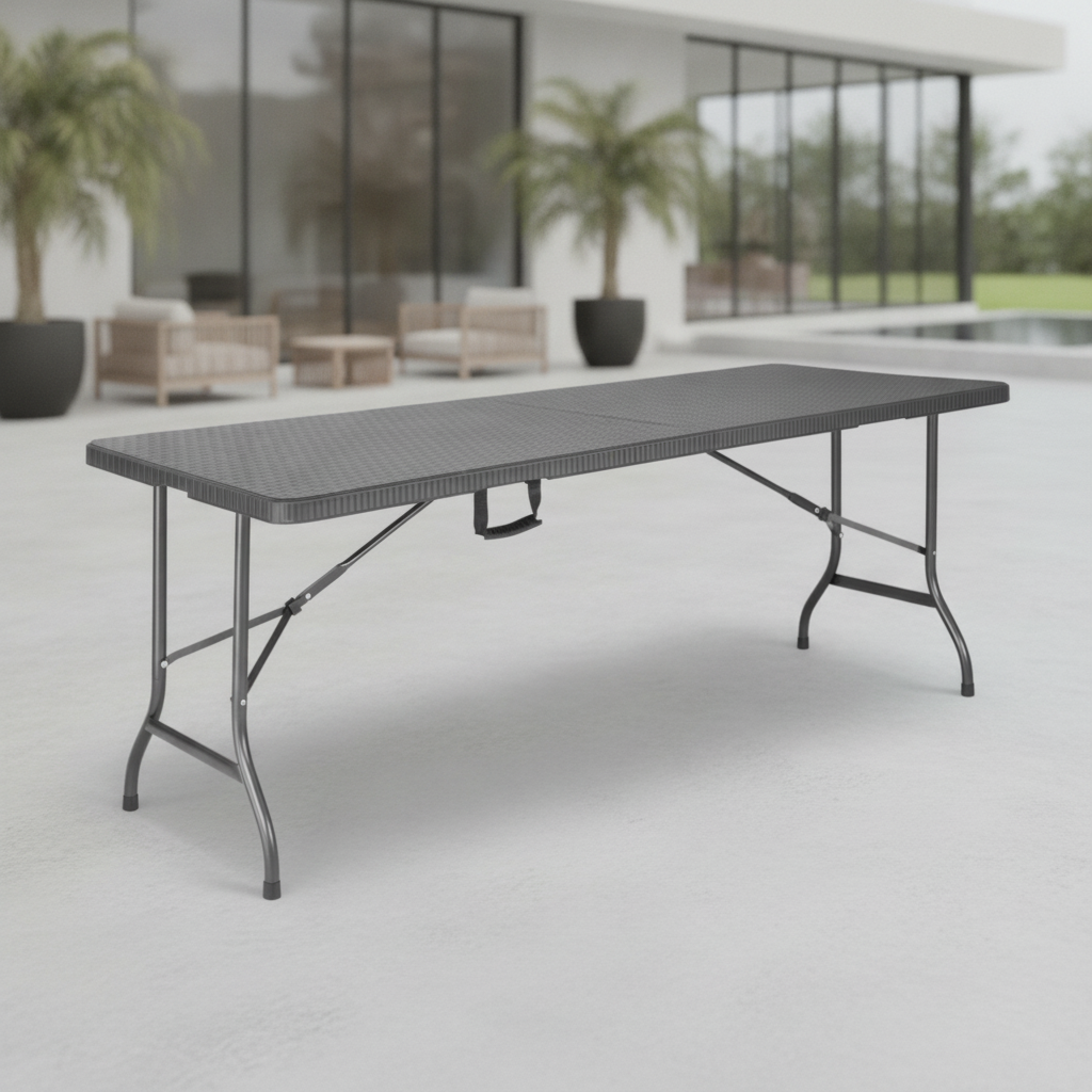 Powder Coated Steel Rattan Rectangular Folding Table 6ft for Events