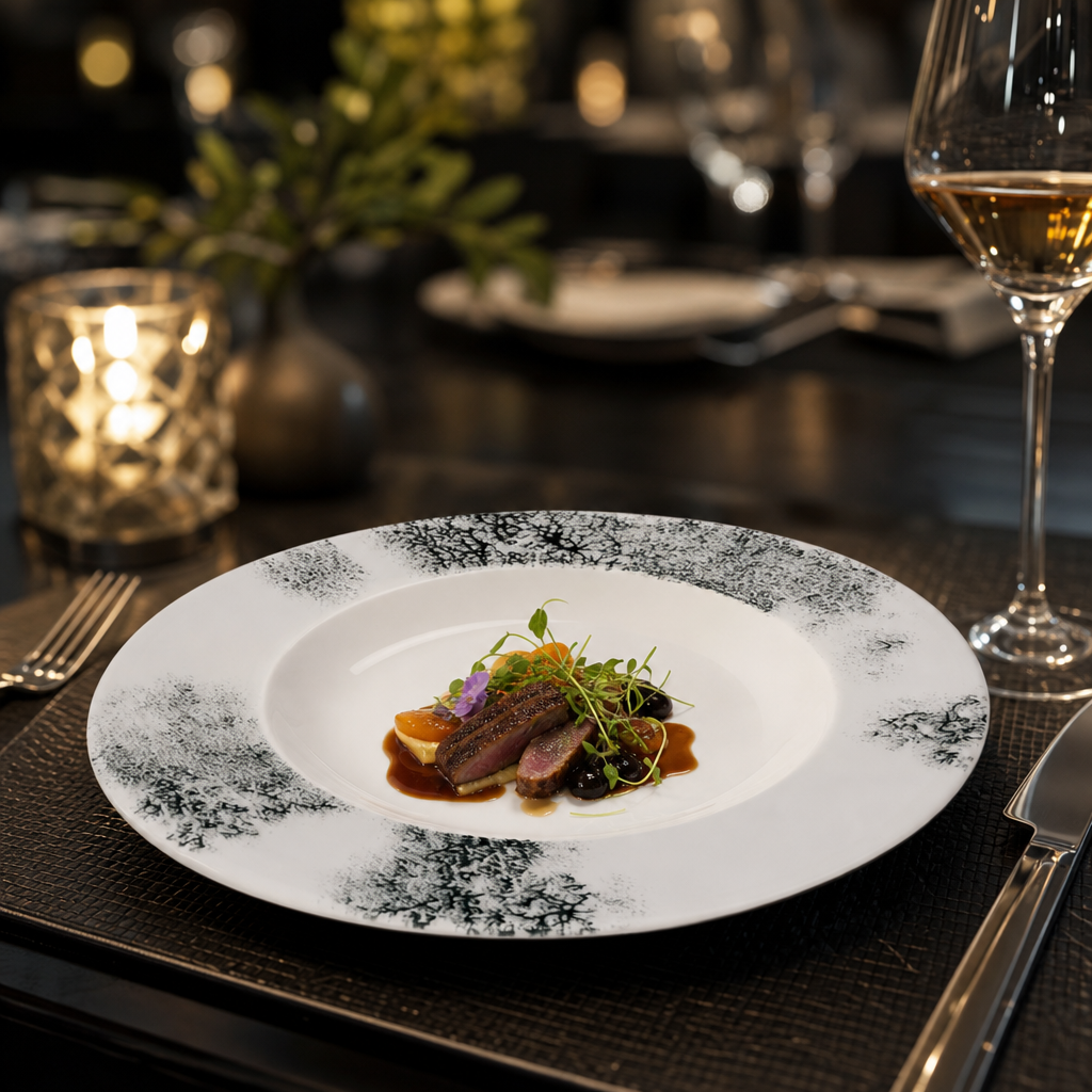 Standard Rim Plates Black Smoke Grey China for Fine Dining (Pack of 6)