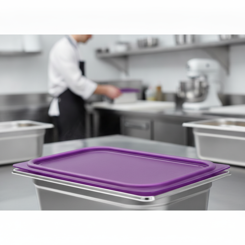 Polypropylene Seal Lid for 1/4 GN Containers in Purple for Food Safety
