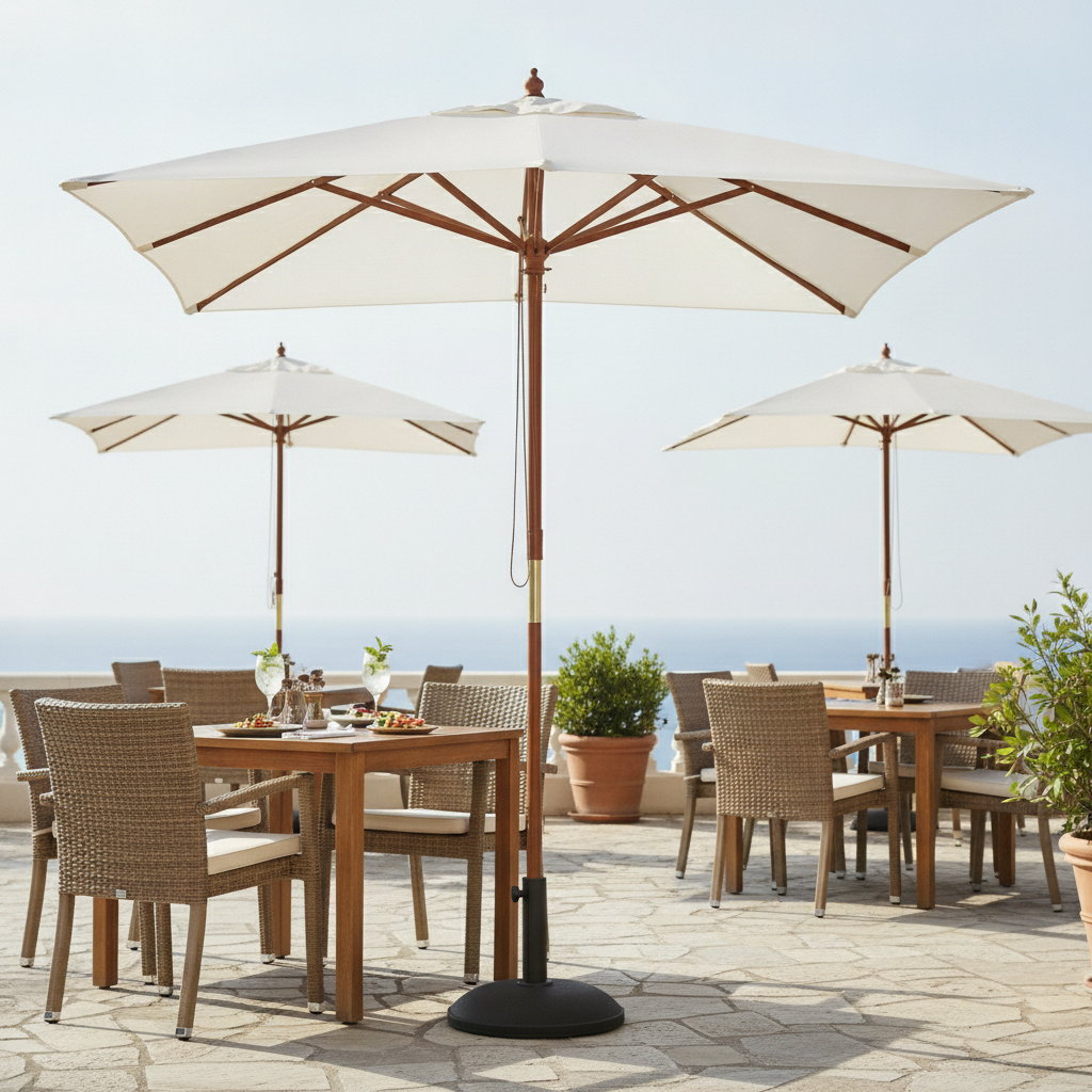 Wood and Polyester Square Parasol 2.5m for Outdoor Spaces