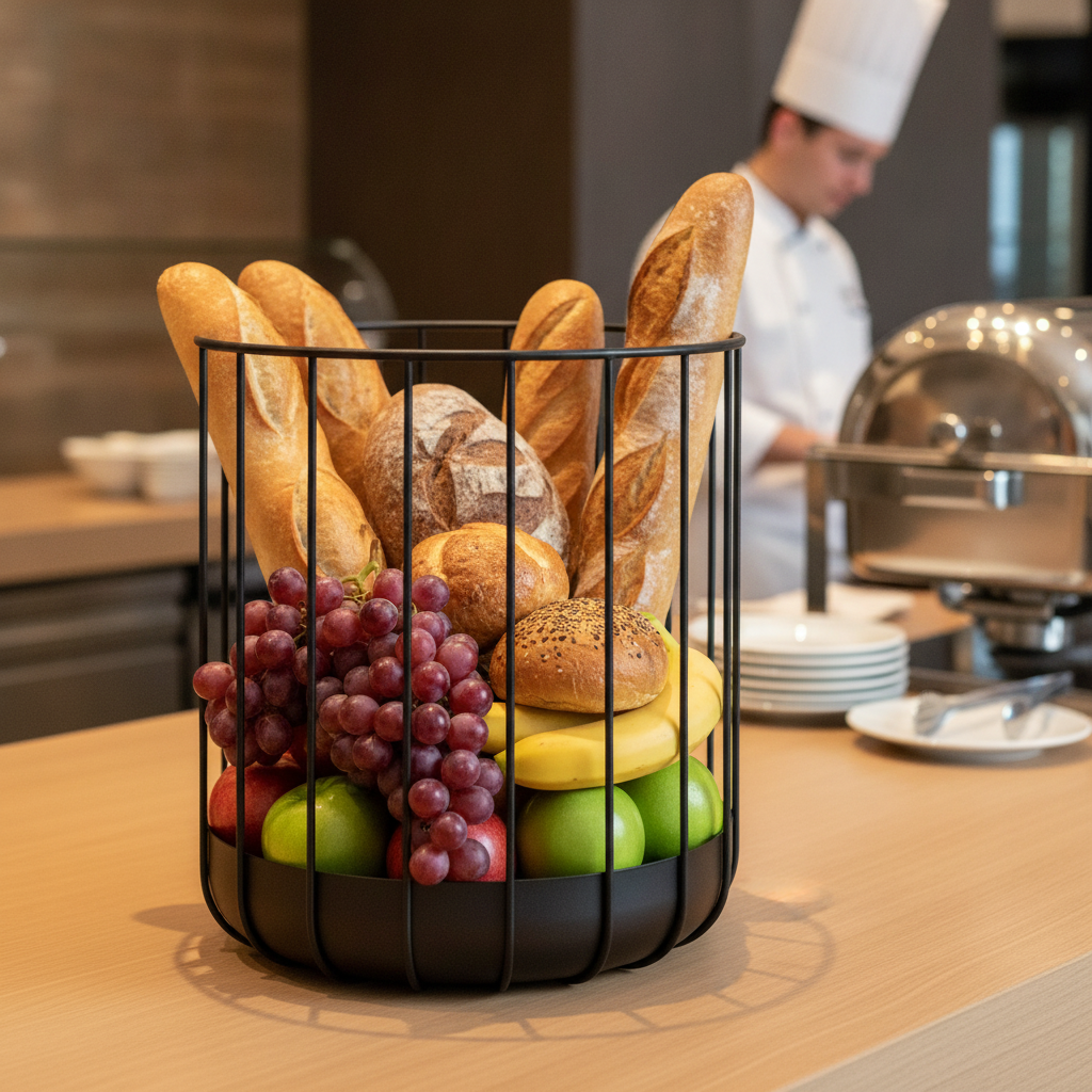 Powder Coated Steel Black Bread and Fruit Basket 225mm for Buffets
