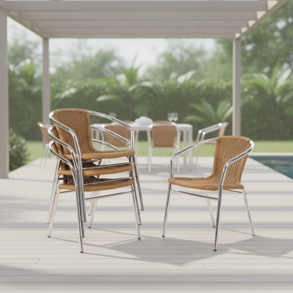 Aluminium and PE Wicker Chairs 735x530mm for Indoor & Outdoor Use (Pack of 4)