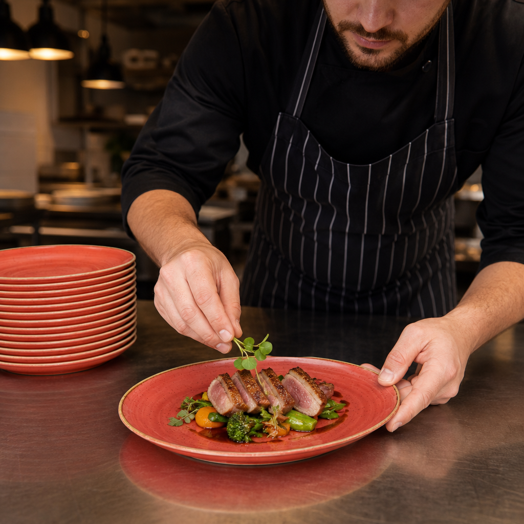 Oval Coupe Plates Red Vitrified Ceramic for Catering (Pack of 12)