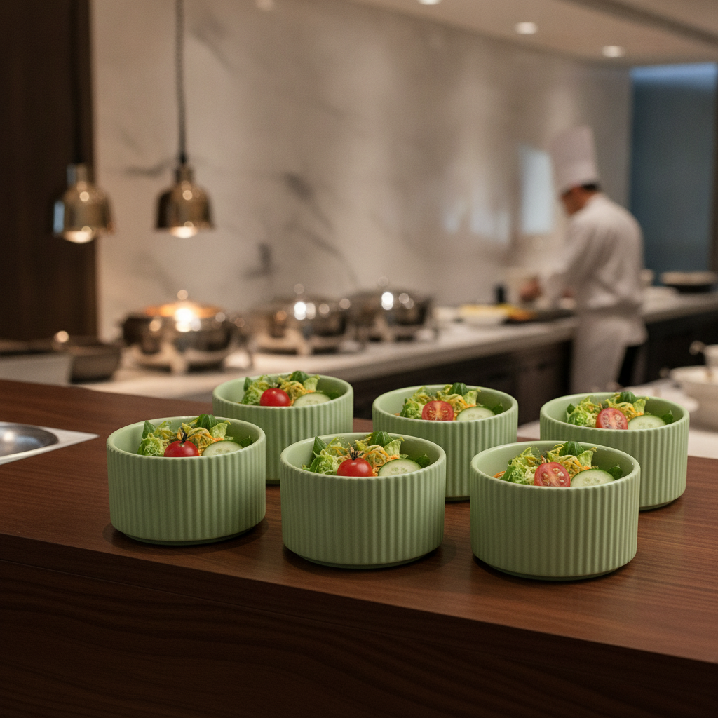 Porcelain Sage Green Bowls 200ml for Buffet Displays (Pack of 6)