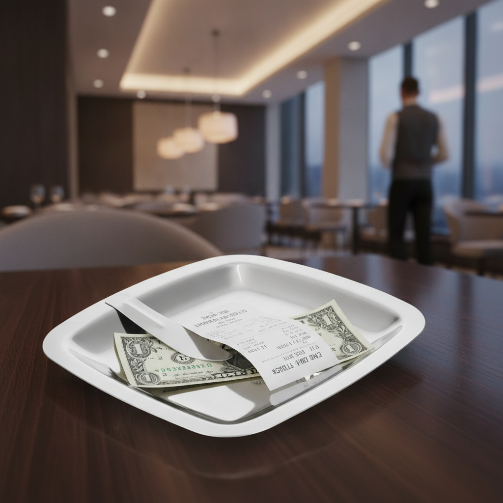 Stainless Steel Tip Tray with Bill Clip for Restaurants & Cafés