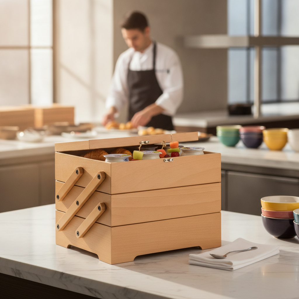 Oiled Oak Three-Tier Buffet Box 535mm for Breakfast Displays
