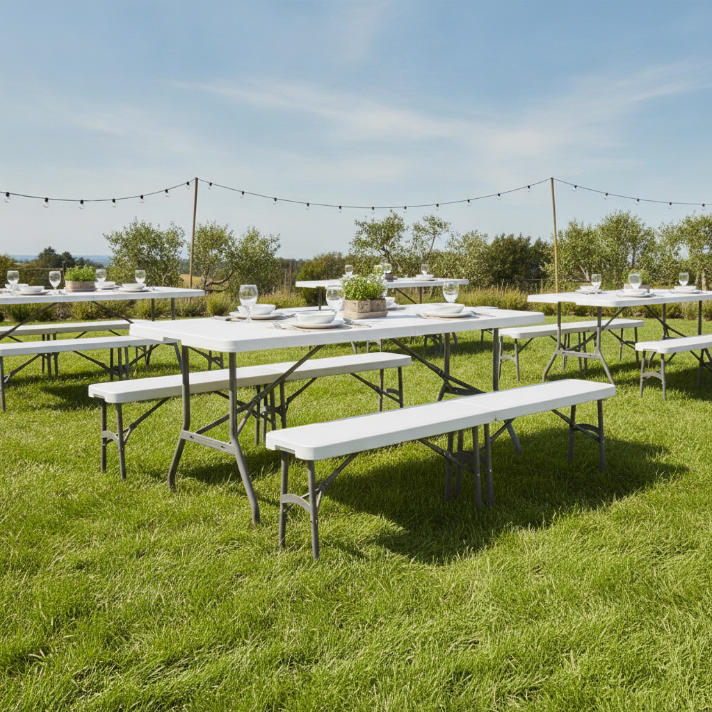 High Density Polyethylene Folding Table 6ft with Benches for Outdoor Events