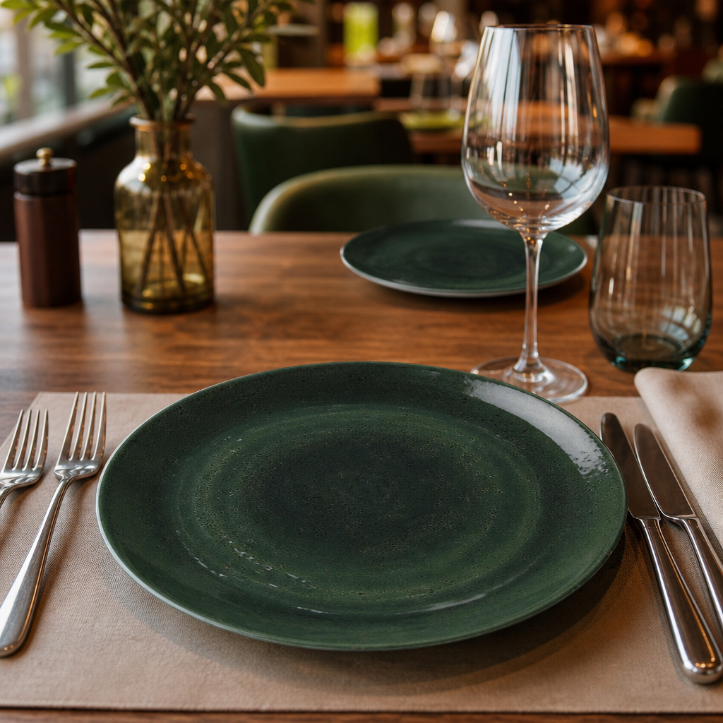 Coupe Plates Dark Green Porcelain for Elegant Dining (Pack of 12)