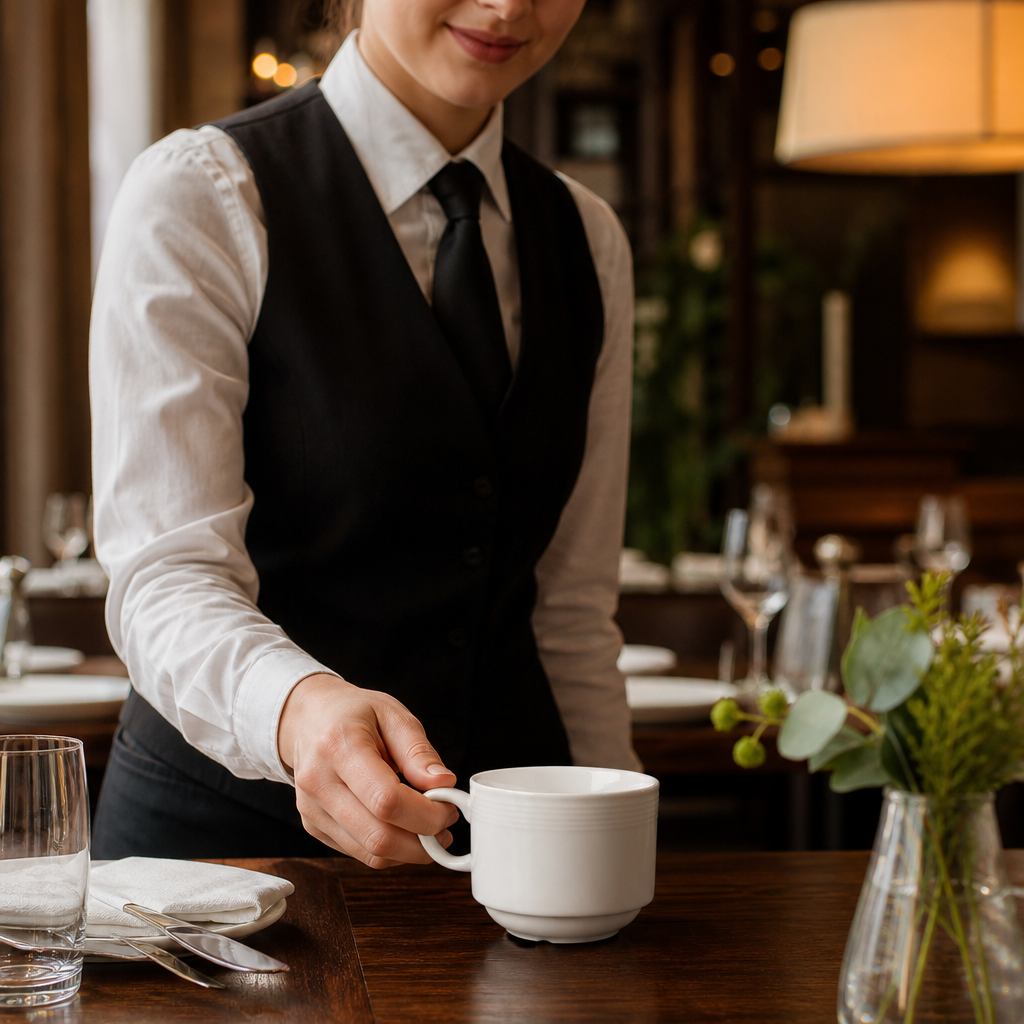 Stacking Tea Cups 200ml Porcelain for Professional Catering (Pack of 12)
