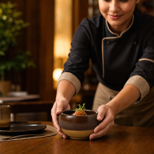 Brown Deep Bowls 255ml Brown Vitrified Ceramic for Dining (Pack of 12)