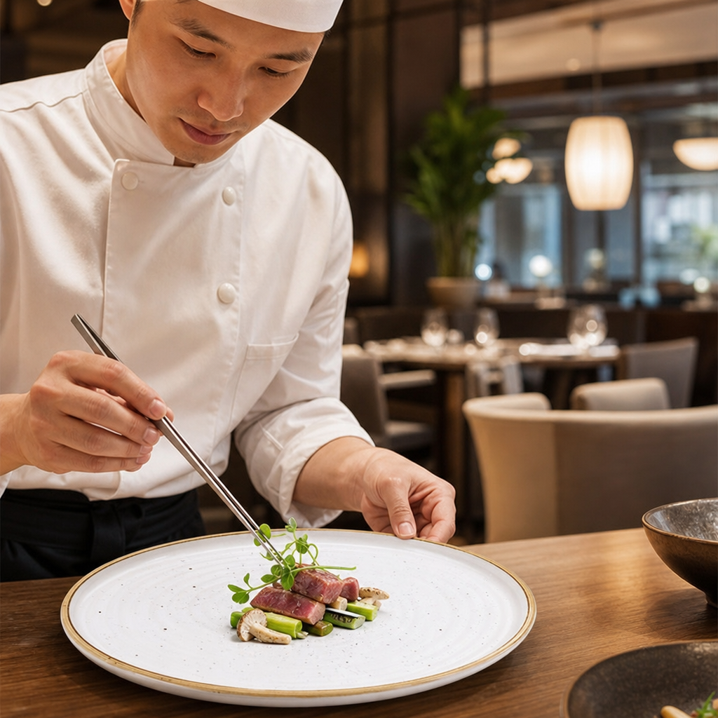 Hand Decorated Walled Plates White Vitrified Ceramic for Restaurants & Cafés (Pack of 6)