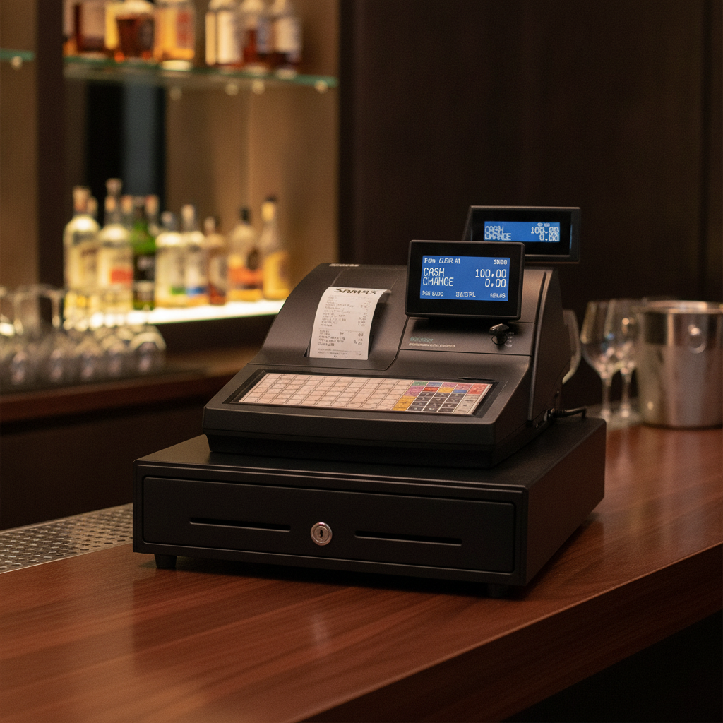 Black Cash Register with Splash Resistant Keypad for Bars & Pubs